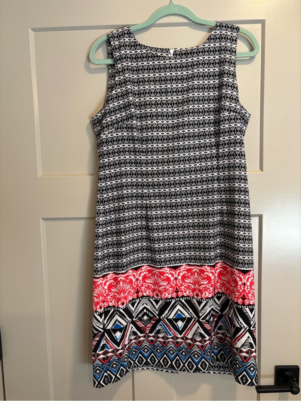Mario Serrani Black & White Dress with Red and Blue Border